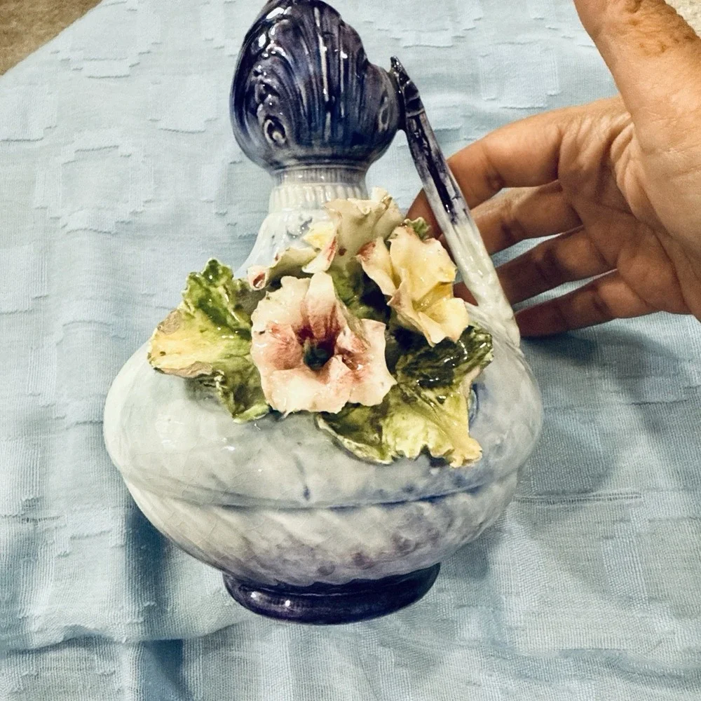 Austria Handmade Vase chips to flowers and leaves as‎ is